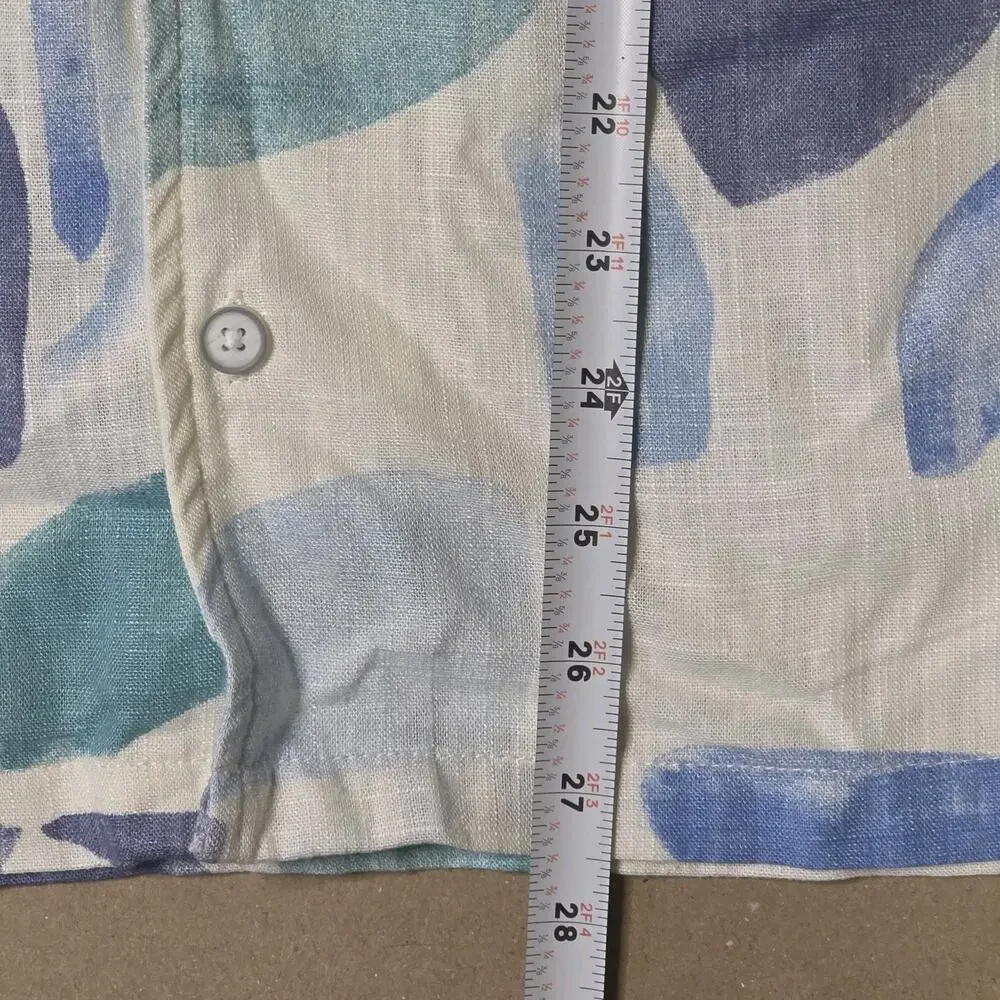 FOLK Men's PALCONT Short Sleeve Linen Blend Abstract Shirt color Blue Size M NEW
